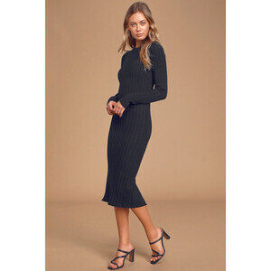Lulus The Best Yet Black Ribbed Bodycon Sweater Dress - Size M